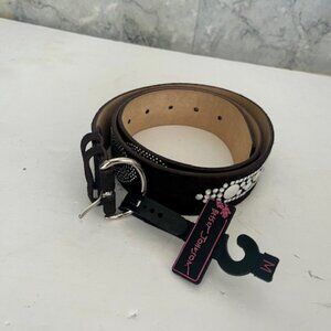 NEW Betsy Johnson Dark Brown Leather Studs and Rhinestones Belt
